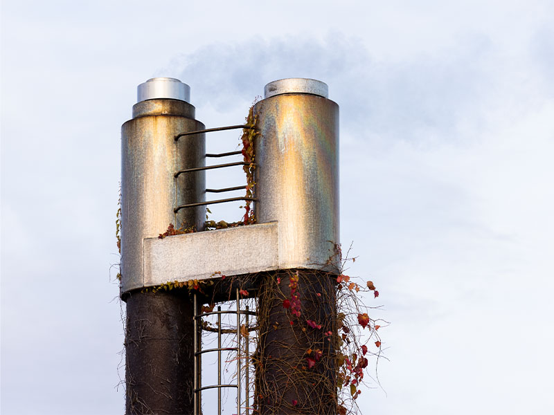 Ein Kamin von einer Fabrik am Himmel